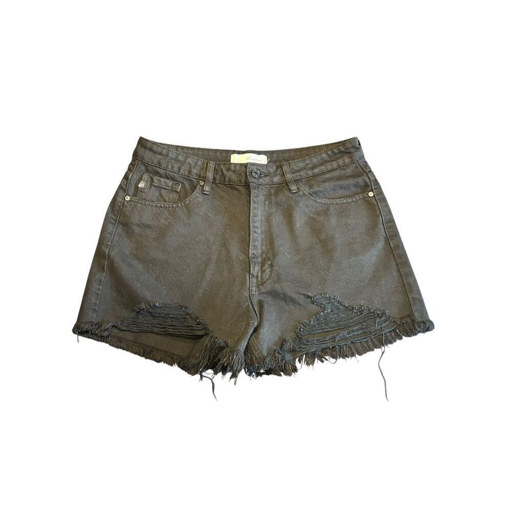 Kancan Jeans high waist Shorts Black womans XL Cut-Off Distressed Raw Hem Denim